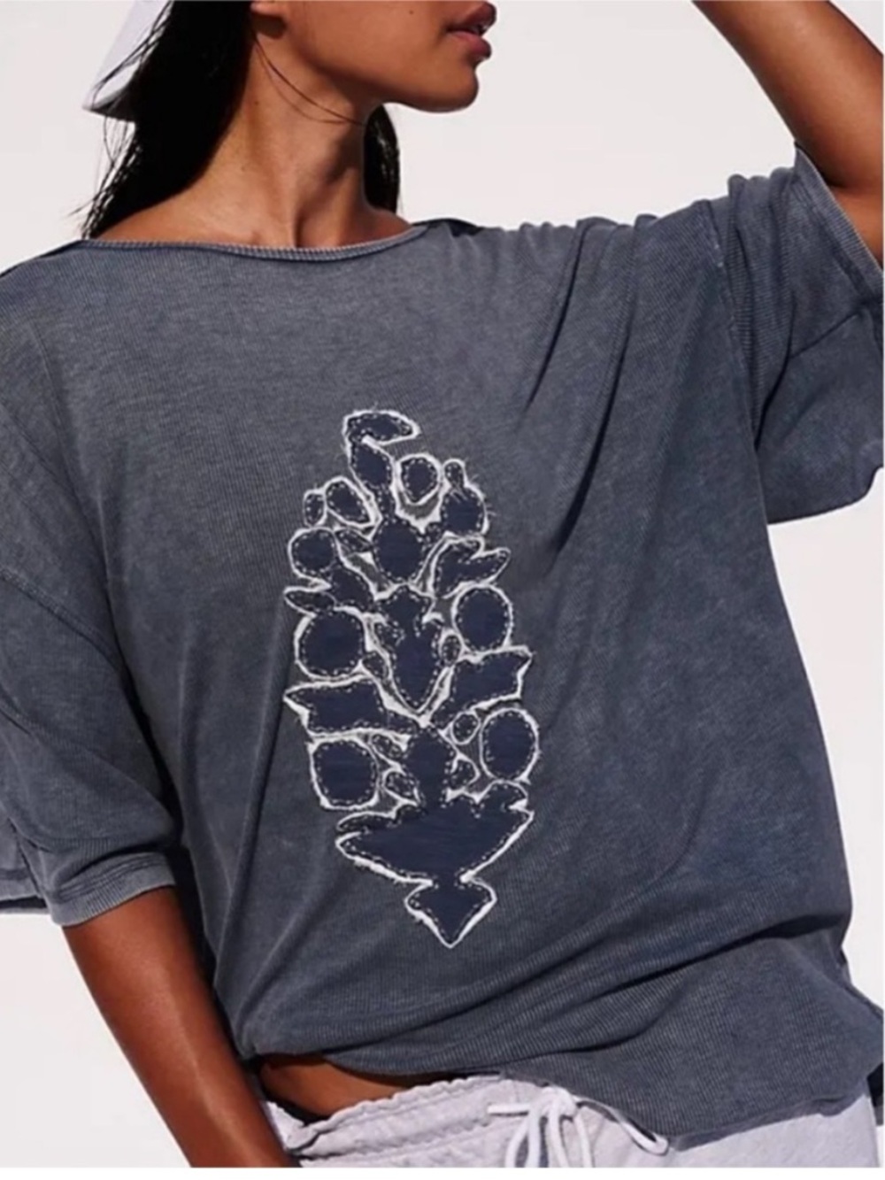 Free People FP Movement Harmony Tee - blue indigo combo Oversized XS Ribbed New